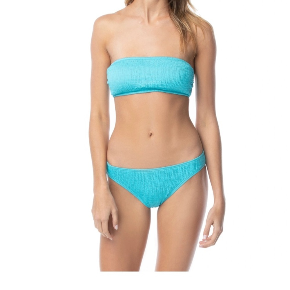 Vince Camuto XS Smocked Teal Bandeau Bikini Top